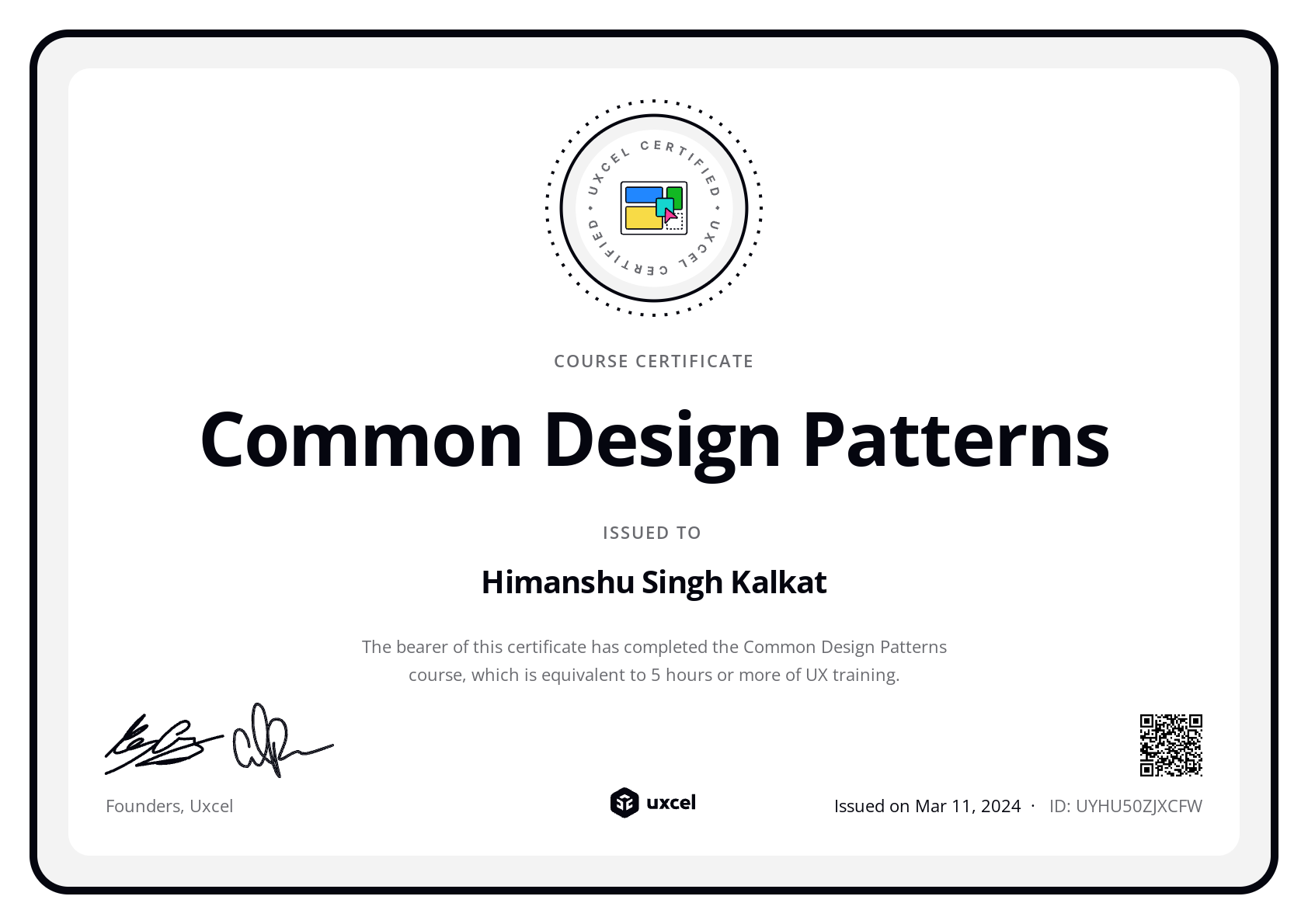 Himanshu Singh Kalkat's certificate